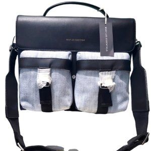 NWT WANT LES ESSENTIELS Durham Navy Black Leather Trimmed Canvas Shoulder Bag